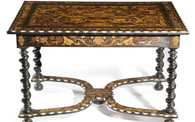 A FLEMISH EBONISED AND MARQUETRY CENTRE TABLE...