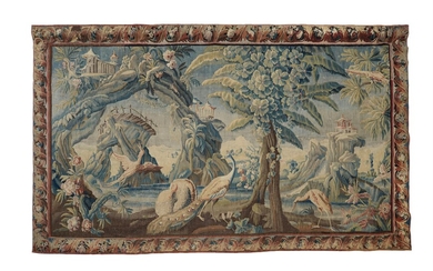 A FRENCH EXOTIC CHINOISERIE LANDSCAPE TAPESTRY, MID-18TH CENTURY