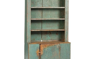 A Federal Green Painted Stepback Cupboard