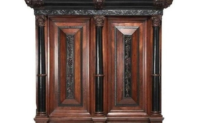 A Flemish Part-Ebonized Carved Rosewood Armoire Height