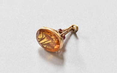 A French Gold Mounted Citrine and Synthetic Ruby-Seal Fob-Seal, with...