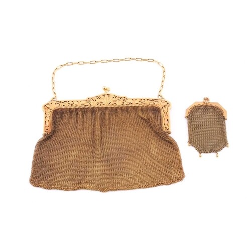 A French gold mesh evening bag and a 9ct gold small mesh pur...