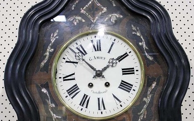 A "G.A. MIET" MOTHER-OF-PEARL INLAID EBONISED WALL CLOCK