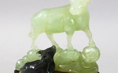 A GOOD CHINESE CARVED JADE / HARDSTONE FIGURE OF A COW