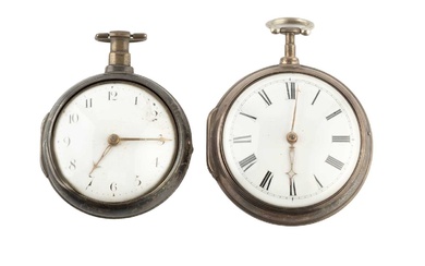 A George III silver pair cased pocket watch, with white...