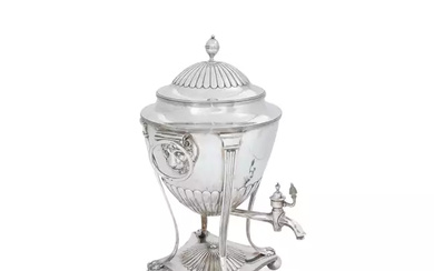 A George III silver tea urn Henry Chawner and John Emes London, 1797 The urn-shaped body with...