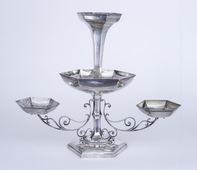A George V Silver Hexagonal Epergne, by Walker and...