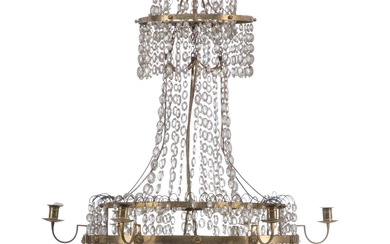 A Gustavians crystal, gilt brass and gilt bronze chandelier with six candle...