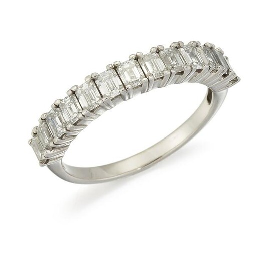 A HALF HOOP ETERNITY RING, the upper half set with