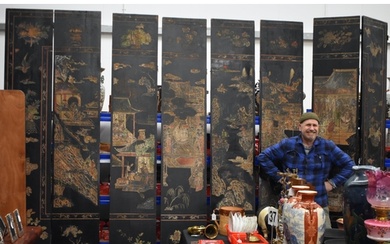 A LARGE 19TH CENTURY CHINESE HARDWOOD LACQUERED CALLIGRAPHY ...