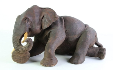 A Large Carved Timber Elephant (L 44cm)