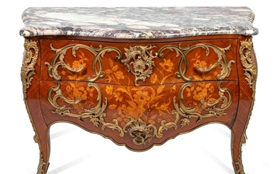 A Louis XV Style Gilt-Bronze-Mounted Marquetry Commode