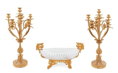 A Louis XV Style Gilt Bronze and Glass Table Garniture