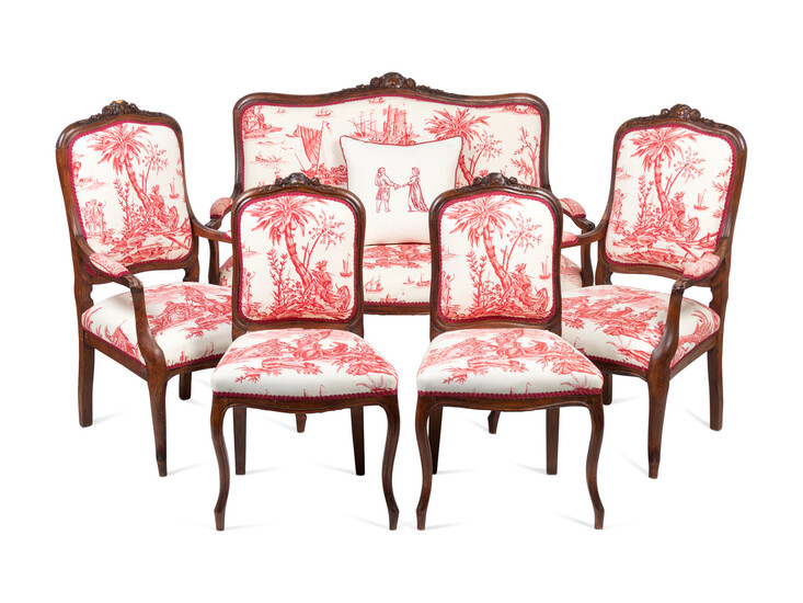 A Louis XV Style Walnut Five-Piece Seating Suite