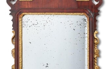 A MAHOGANY AND GILTWOOD FRET FRAME MIRROR, MID-18TH CENTURY STYLE