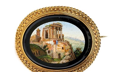 A MICROMOSAIC GOLD BROOCH, 1860s