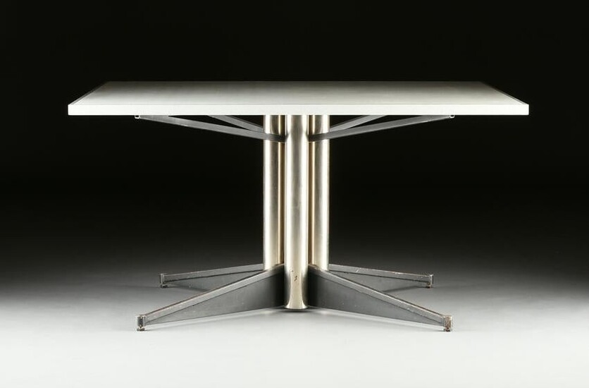 A MID CENTURY MODERN WHITE LAMINATE AND CHROMED STEEL