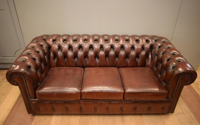 A MORAN THREE SEATER LEATHER CHESTERFIELD (190W x 90D CM)