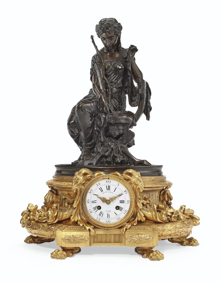 A NAPOLEON III PATINATED AND GILT-BRONZE MANTLE CLOCK, SIGNED D. MERCIER, THE MOVEMENT BY VINCENTE CI, THIRD QUARTER 19TH CENTURY