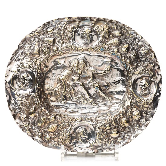 A North European silvered brass dish, 17th-/18th century.