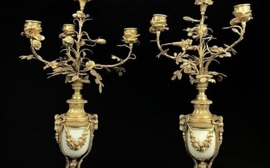 A PAIR OF 19TH C. DORE BRONZE AND MARBLE CANDELABRA