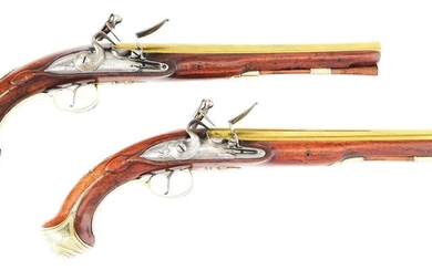 (A) PAIR OF ENGLISH BRASS BARRELED PAKTONG MOUNTED