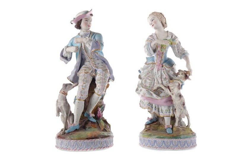 A PAIR OF LATE 19TH CENTURY CONTINENTAL BISCUIT PORCELAIN FIGURES