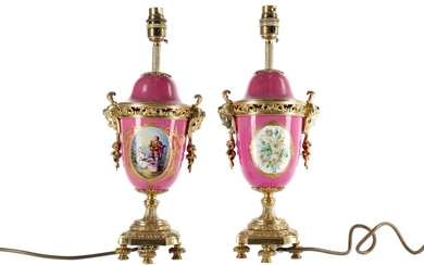 A PAIR OF LATE 19TH CENTURY CONTINENTAL ORMOLU MOUNTED TABLE LAMPS