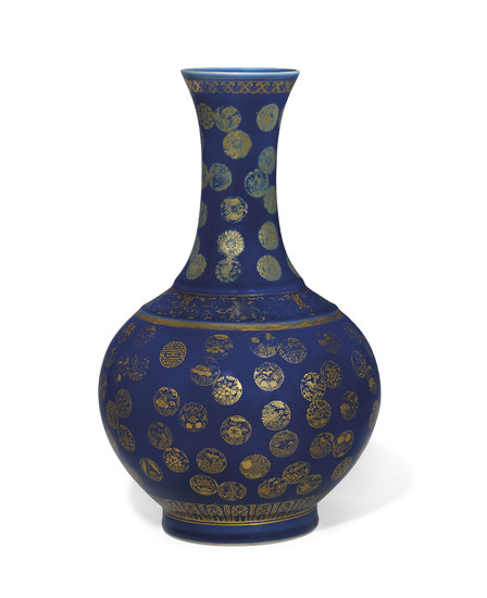A POWDER-BLUE-GROUND GILT-DECORATED BOTTLE VASE, GUANGXU SIX-CHARACTER MARK AND OF THE PERIOD (1875-1908)