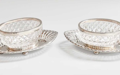 A Pair of Edward VII Silver-Mounted Cut-Glass Salt-Cellars and Stands,...