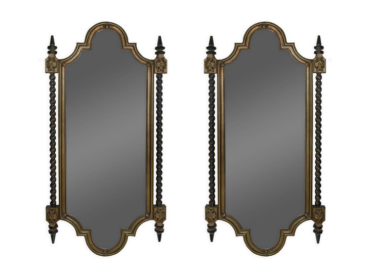 A Pair of Italian Style Parcel Gilt and Ebonized Mirrors