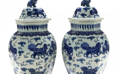 A Pair of Large Chinese Porcelain Blue and White