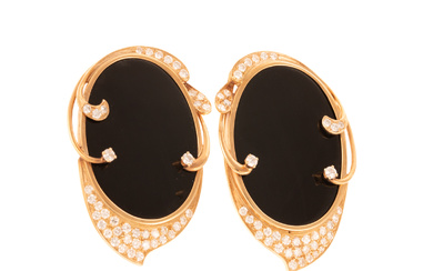 A Pair of Onyx & Diamond Earrings in 14K