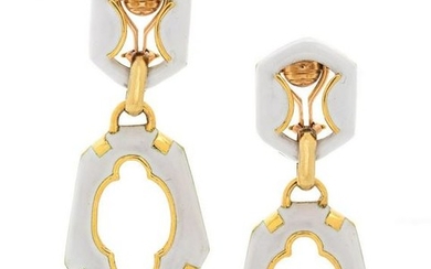 A Pair of Yellow Gold and Enamel Earclips