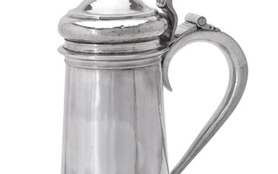 A Queen Anne Britannia standard silver slightly tapering wine flagon by Timothy Ley