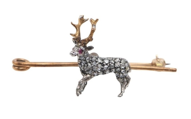 A RUBY AND DIAMOND STAG BROOCH