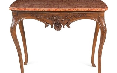 A Regence Carved Walnut Marble-Top Center Table