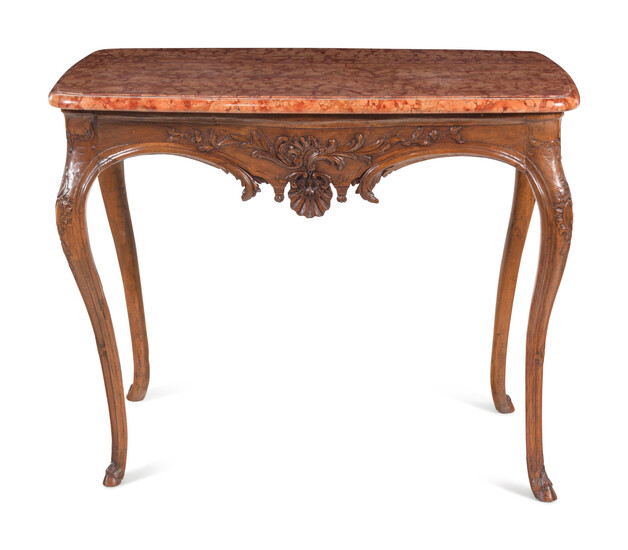 A Régence Carved Walnut Marble-Top Center Table