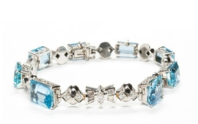A Retro aquamarine, diamond and platinum bracelet