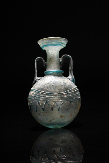 A Roman blue glass flat flask