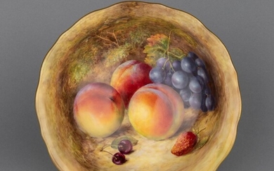 A Royal Worcester fruit bowl fully painted to the interior with fruit, 9 in. (22.9 cm.) h.