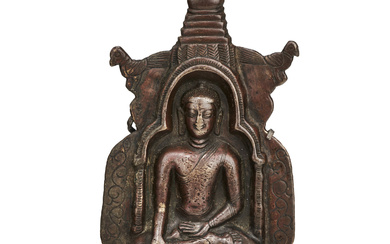 A SMALL BRONZE PLAQUE OF BUDDHA WESTERN TIBET, 12TH CENTURY