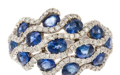 A Sapphire & Diamond Wave Dome Ring in 18K