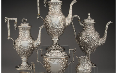 A Six-Piece S. Kirk & Son Chased Repoussé Silver and Coin Silver Tea and Coffee Service (19th century)