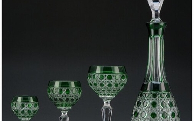 A Thirty-Six Piece Bohemian Green Cut Glass Stem