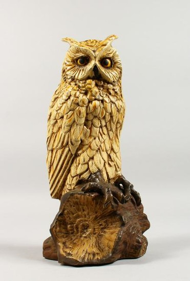 A VERY GOOD AUSTRIAN COLD CAST PAINTED OWL standing on