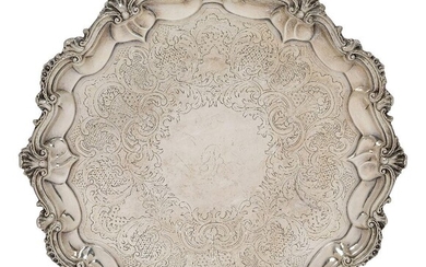A Victorian Scottish silver salver with shaped shell and scroll...