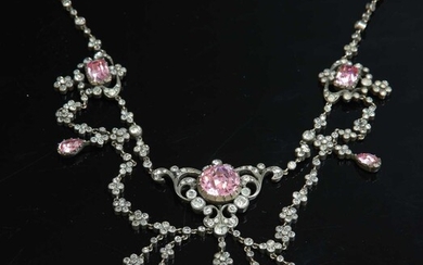 A Victorian pink and white paste swag and fringe necklace