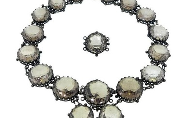 A Victorian quartz centrepiece necklace and brooch, first, the necklace comprising fifteen graduated