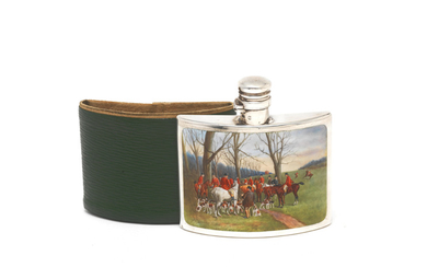 A Victorian silver and enamel spirit flask